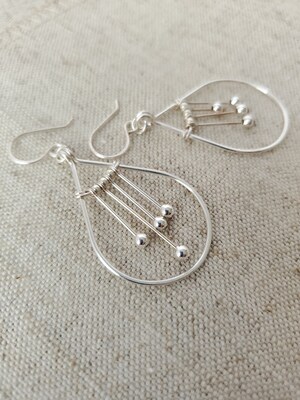 Rejected Designs of Newton's Cradle Earrings - Disrupted Momentum and Energy Conservation, Abstract Design,  Silver Hammered Hoops - image1